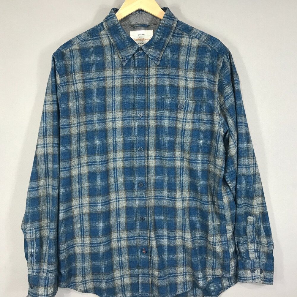 Weatherproof Vintage Shirt Mens Large Blue Plaid Button Down Long Sleeve Flannel